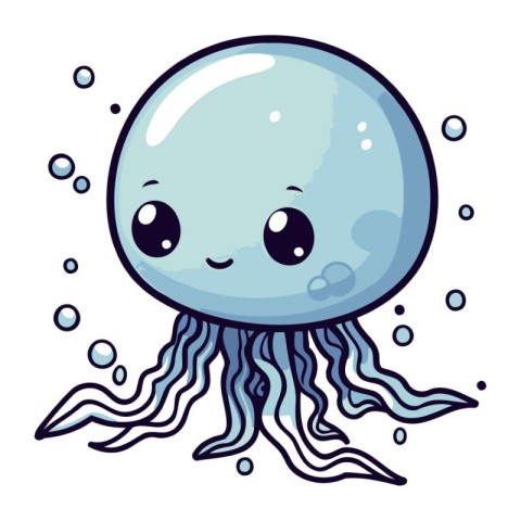 Cute cartoon jellyfish swimming in the sea. Vector illustration.