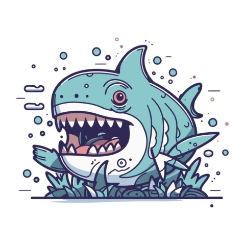 Cartoon shark. Vector illustration on white background. Isolated