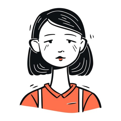 Illustration of a woman wearing an orange T shirt with a sad exp