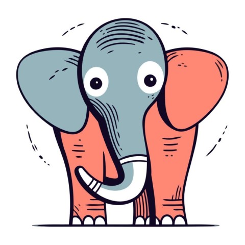 Cute cartoon elephant. Hand drawn vector illustration in doodle