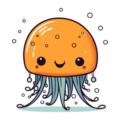 Cute cartoon jellyfish. Vector illustration isolated on white ba