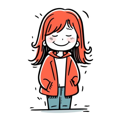 Smiling cartoon girl with long red hair. Vector clipart.