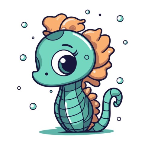 Cute cartoon seahorse. Vector illustration. Isolated on white ba