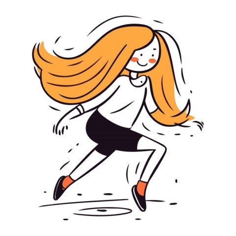 Vector illustration of a girl with long hair running in the stud