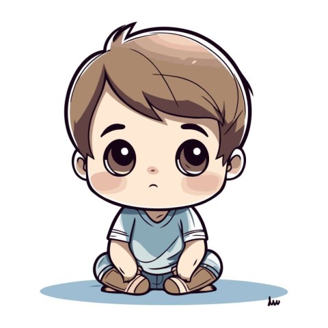 Cute little boy sitting on the floor. Vector cartoon illustratio