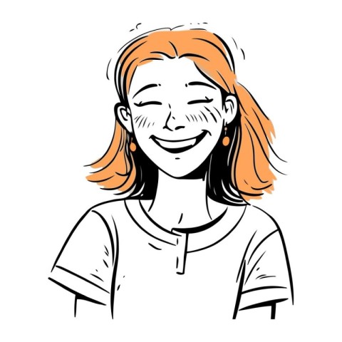 Smiling young woman with red hair. Vector illustration in sketch