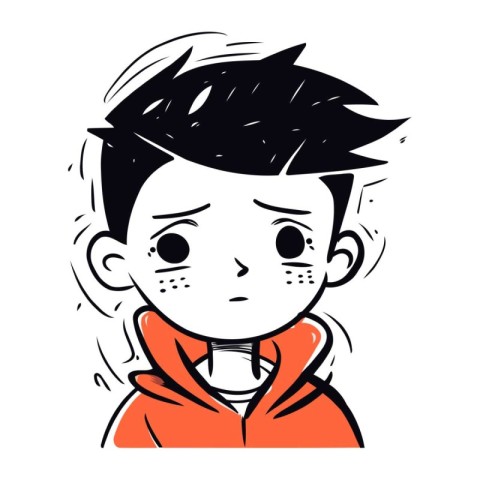 Illustration of a boy with a sad expression on his face.