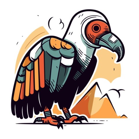 Vector illustration of a vulture with Egyptian pyramids in the b