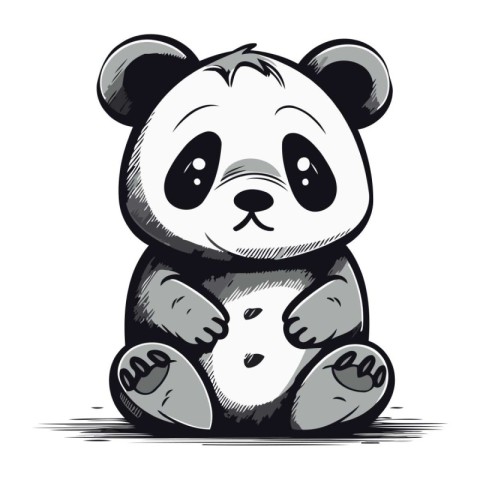 Panda sitting on the ground. Cute cartoon vector illustration.