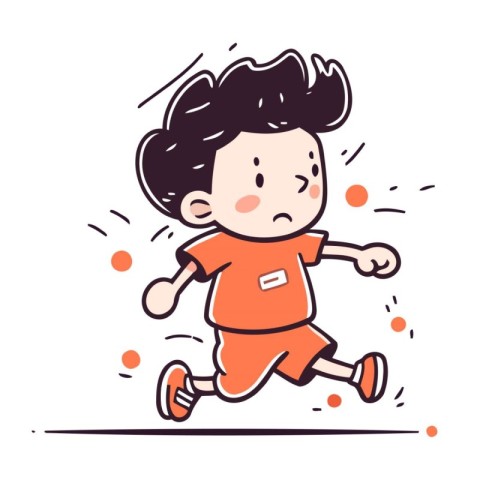 Cute little boy running. Vector illustration in doodle style.