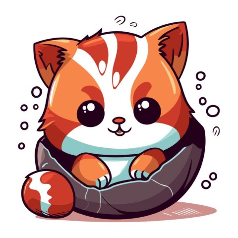 Cute cartoon kawaii little red panda sitting in a beanbag