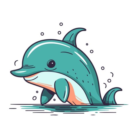 Cartoon dolphin vector illustration. Cute cartoon dolphin. Sea a