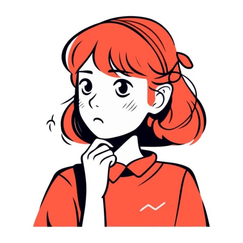 Young redhead girl in a red blouse. Vector illustration.