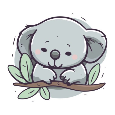 Cute koala cartoon on the branch. Hand drawn vector illustration