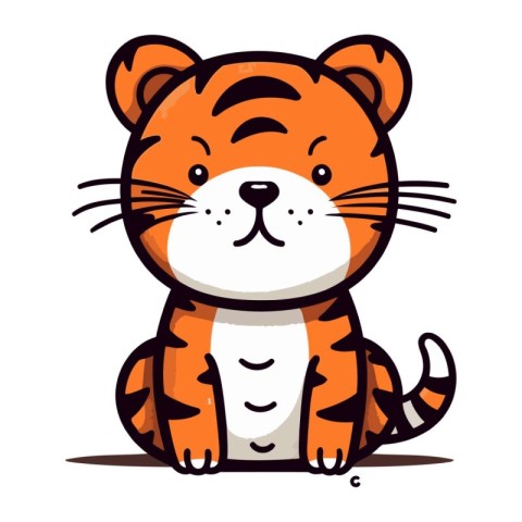 Cute cartoon tiger. Vector illustration isolated on a white back