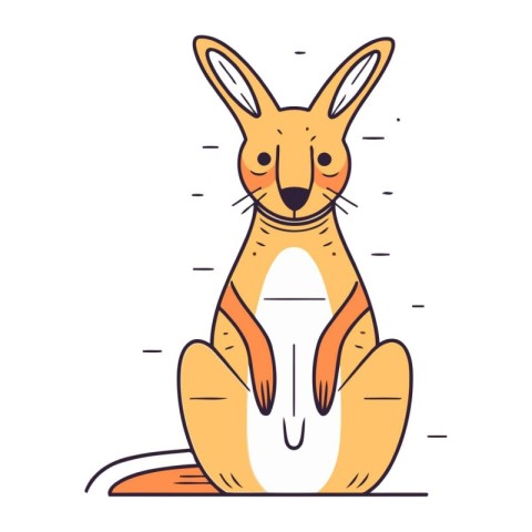 Cute kangaroo sitting on the ground. Vector illustration.