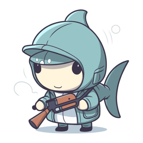 Cartoon killer shark with gun. Vector illustration of a cartoon