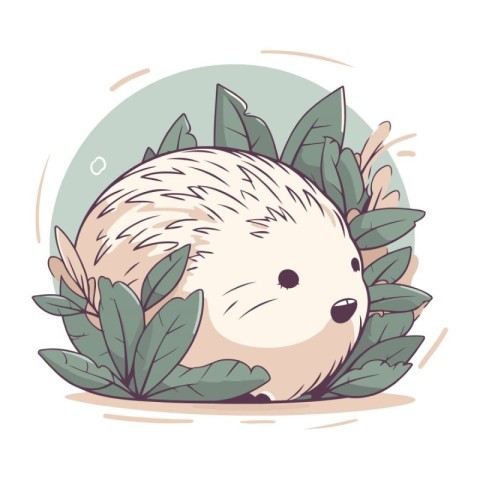 Cute hedgehog with leaves. Vector illustration in cartoon style.