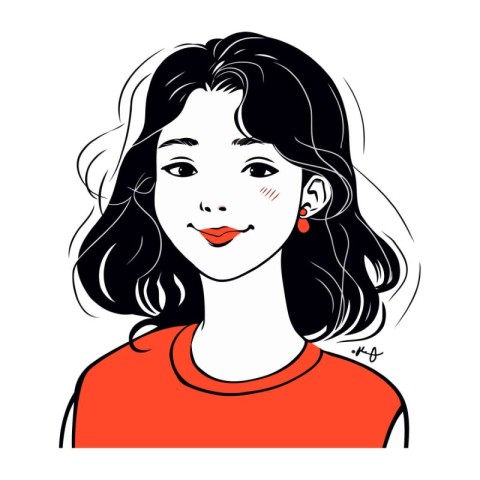 Vector illustration of a beautiful young woman in red t shirt.