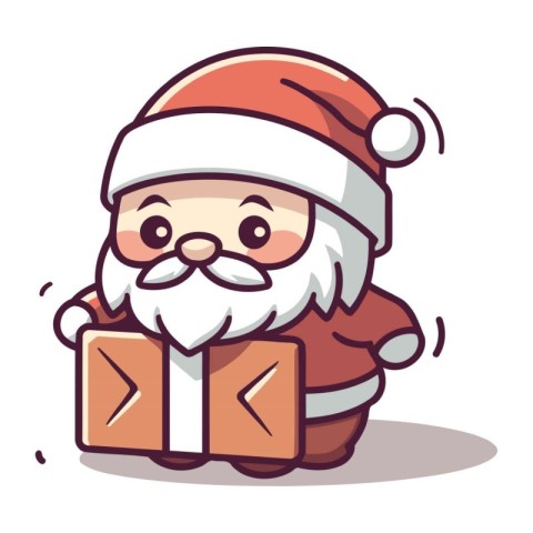 Santa Claus with gift box cartoon character vector illustration.