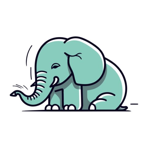 Vector illustration of a cute elephant. Cartoon animal. Line art