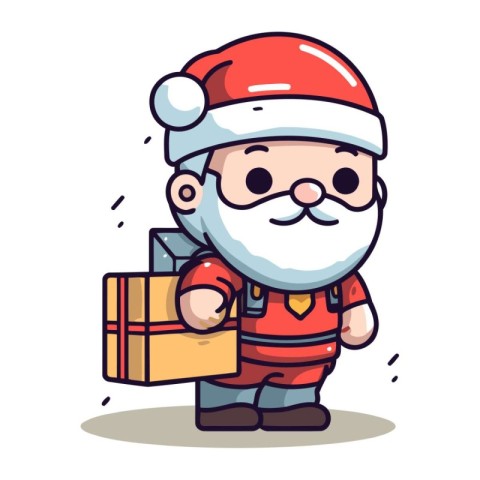 Santa Claus with gift cartoon vector illustration. Santa Claus w