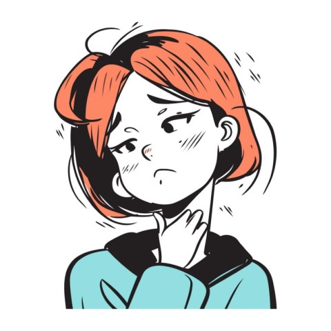 Illustration of a young woman with a headache. Vector illustrati