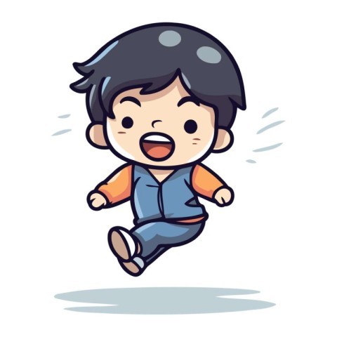 Boy running cartoon character vector illustration. Cute little b