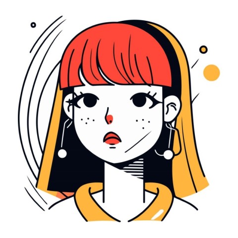 Vector illustration of a girl with a sad expression on her face.