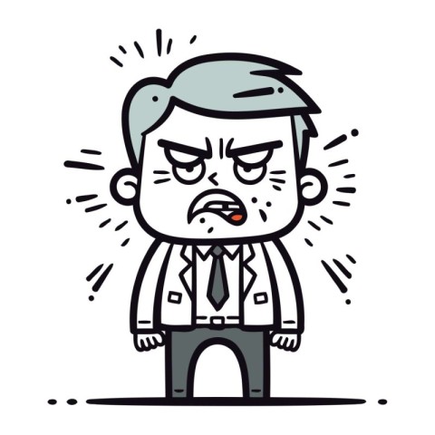 Angry cartoon businessman with tear on his face. Vector illustra