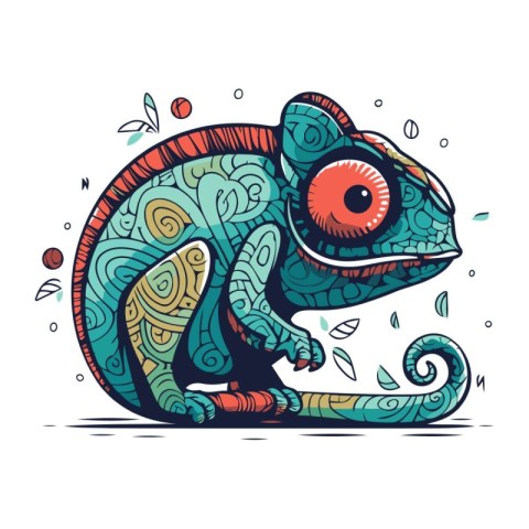 Colorful chameleon on a white background. Vector illustration.