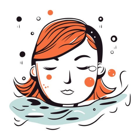 Vector illustration of a woman in swimming pool with eyes closed