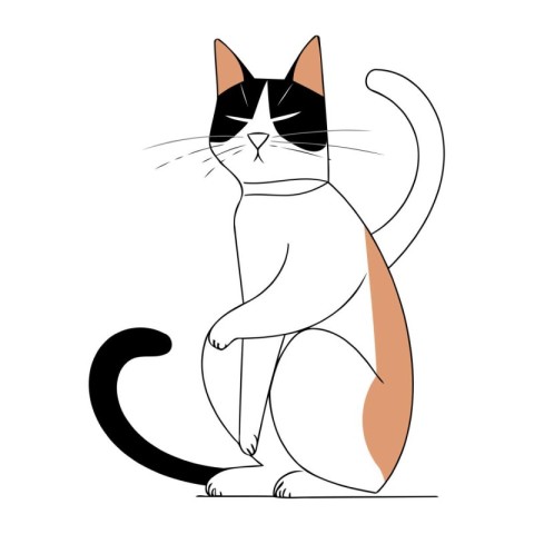 Cute cartoon cat sitting on its hind legs. Vector illustration.