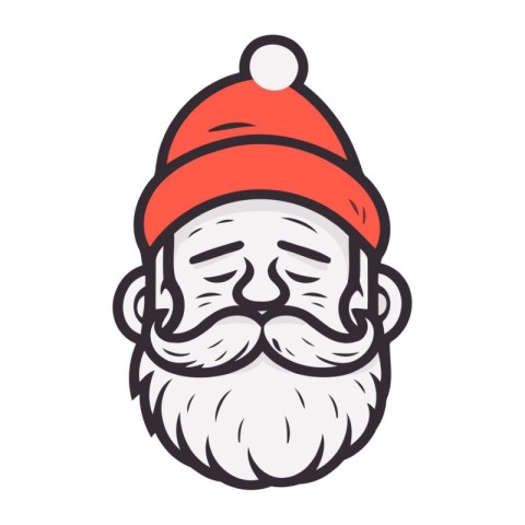 Santa claus face with beard and red hat. Vector illustration.