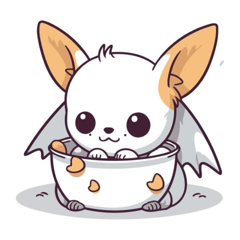 Cute cartoon dog in a bowl of water. Vector illustration.