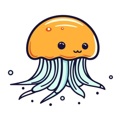 Cute cartoon jellyfish. Marine animal. Vector illustration isola