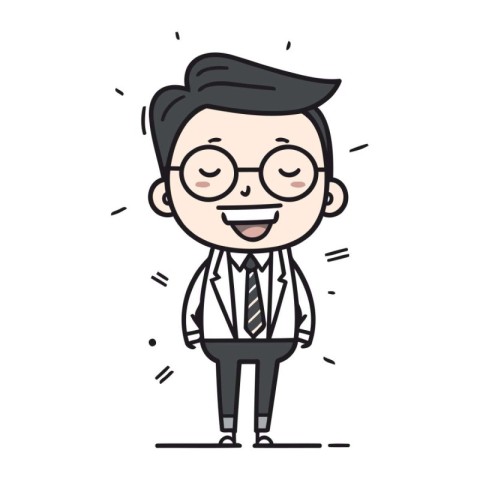 Happy Businessman Wearing Glasses Cartoon Character Vector Illus