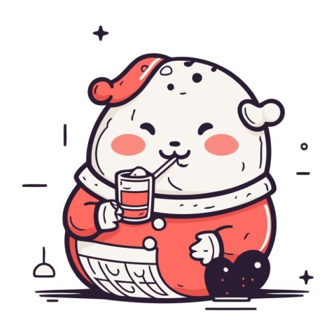 Cute cartoon polar bear with a glass of beer. Vector illustratio