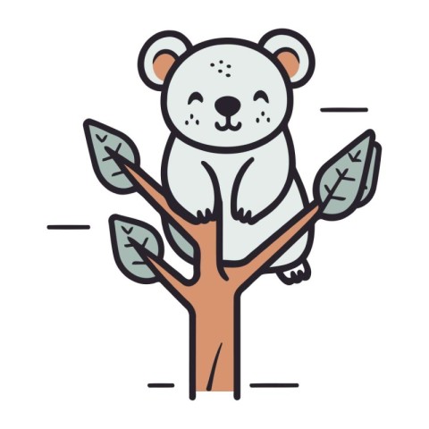 Cute koala on a tree. Vector illustration in linear style.