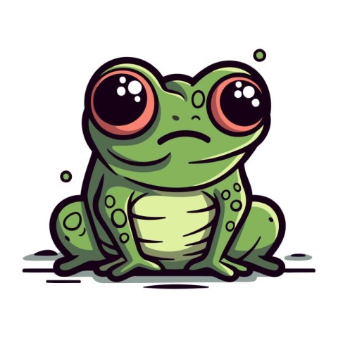 Frog cartoon vector illustration. Cute green frog with sad eyes