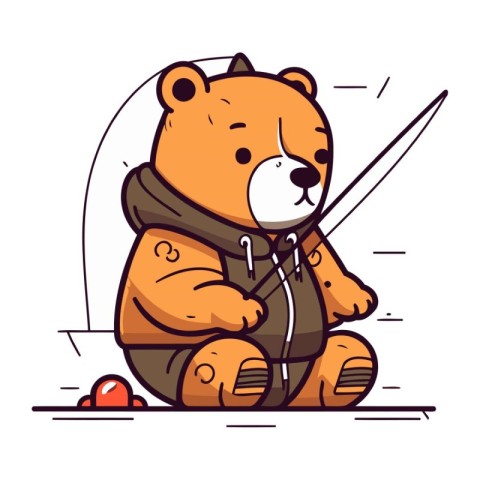 Cute bear in warm clothes with a knife. Vector illustration.