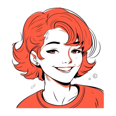 Portrait of beautiful smiling girl with red hair. Vector illustr