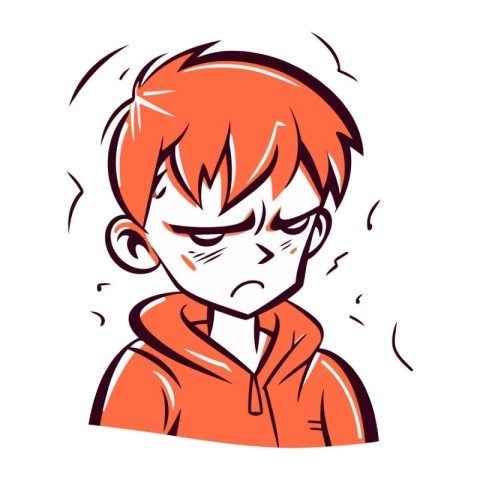 Angry boy with red hair. Vector illustration isolated on white b