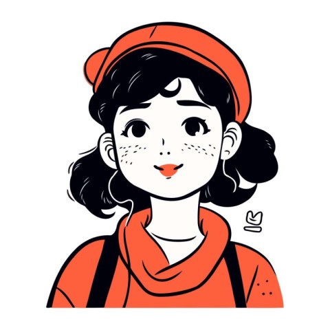 Vector illustration of a pretty girl in a red cap and scarf.