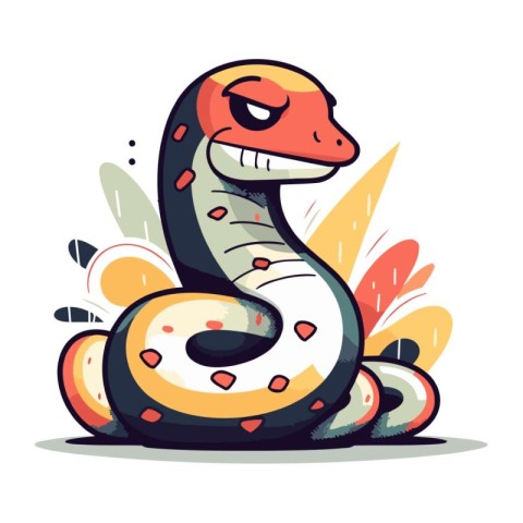 Cute snake in cartoon style. Vector illustration isolated on whi