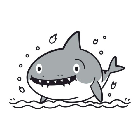 Cute cartoon shark jumping out of the water. Vector illustration