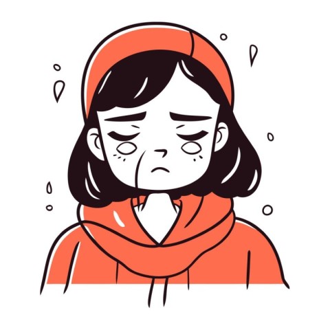 Sick woman in warm clothes. Vector illustration in doodle style.