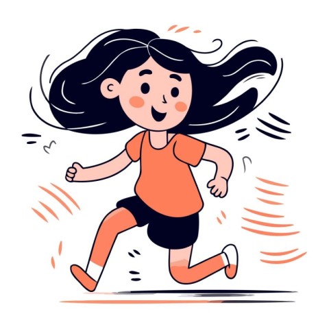 Cute little girl running fast. Vector illustration in cartoon st