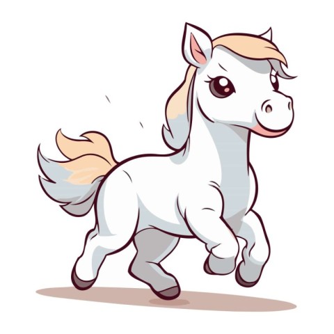 Cute cartoon horse running. Vector illustration isolated on whit