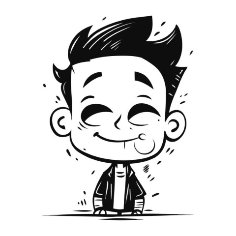 Vector illustration of a cartoon boy smiling. Black and white im